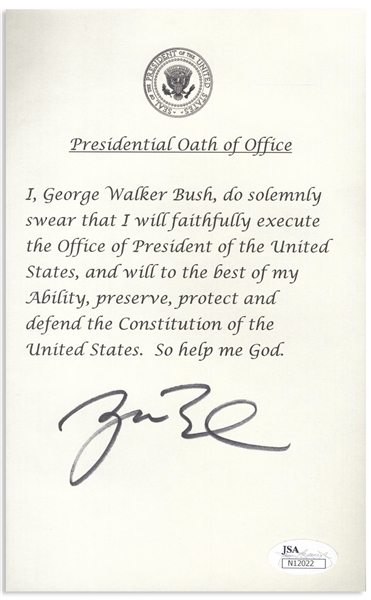 George W. Bush Signed Souvenir Oath of Office -- With JSA COA